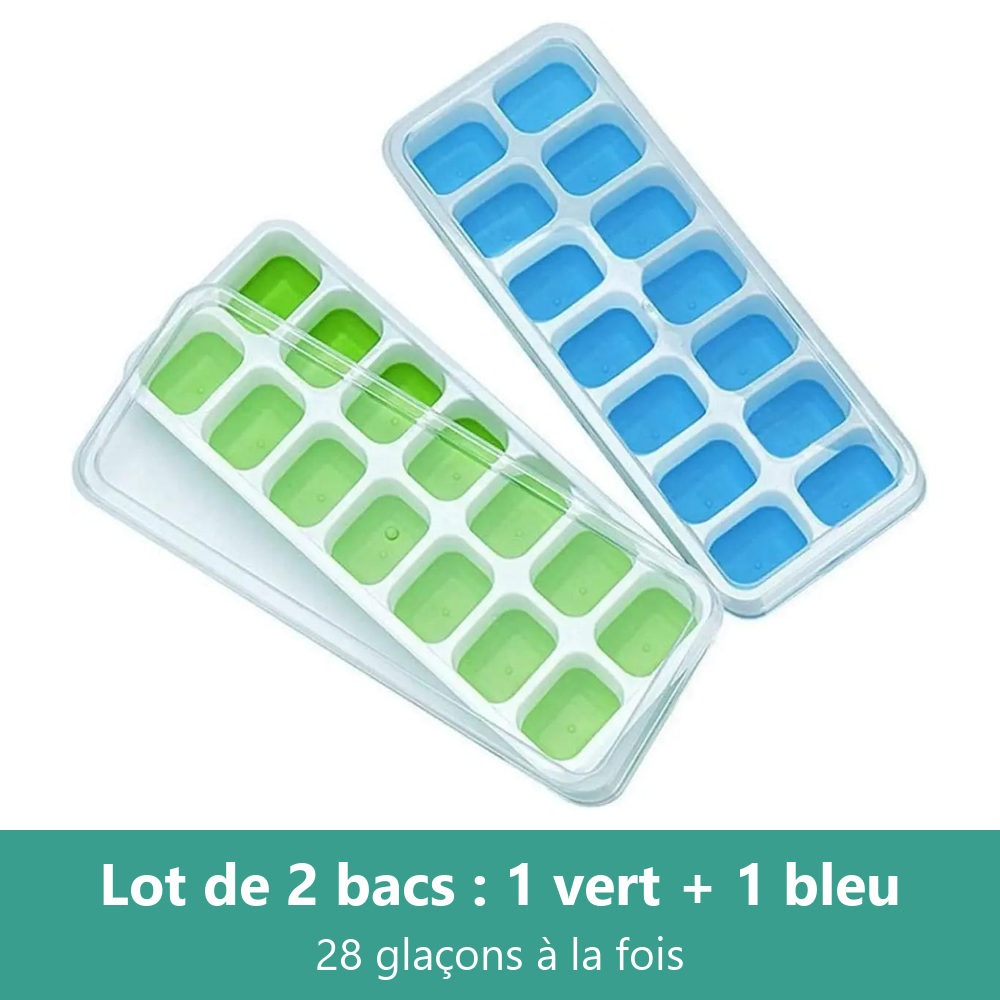 Lot de 2 bacs à glaçons : 1 vert et 1 bleu