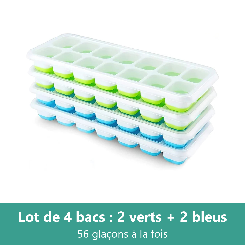 Lot de 4 bacs à glaçons : 2 verts et 2 bleus