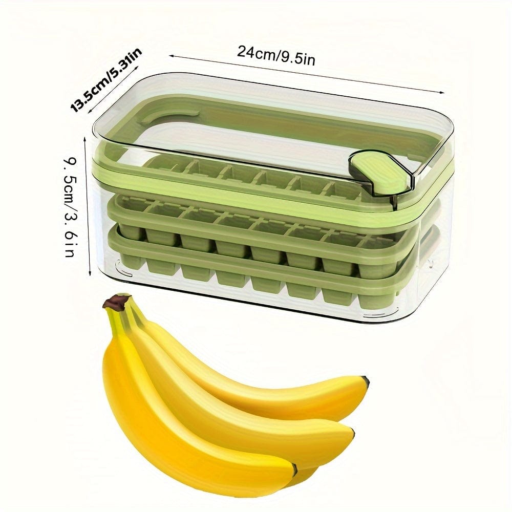 Lot de 2 bacs à glaçons - 64 compartiments - avec couvercle &amp; bac de rangement bac à glaçons