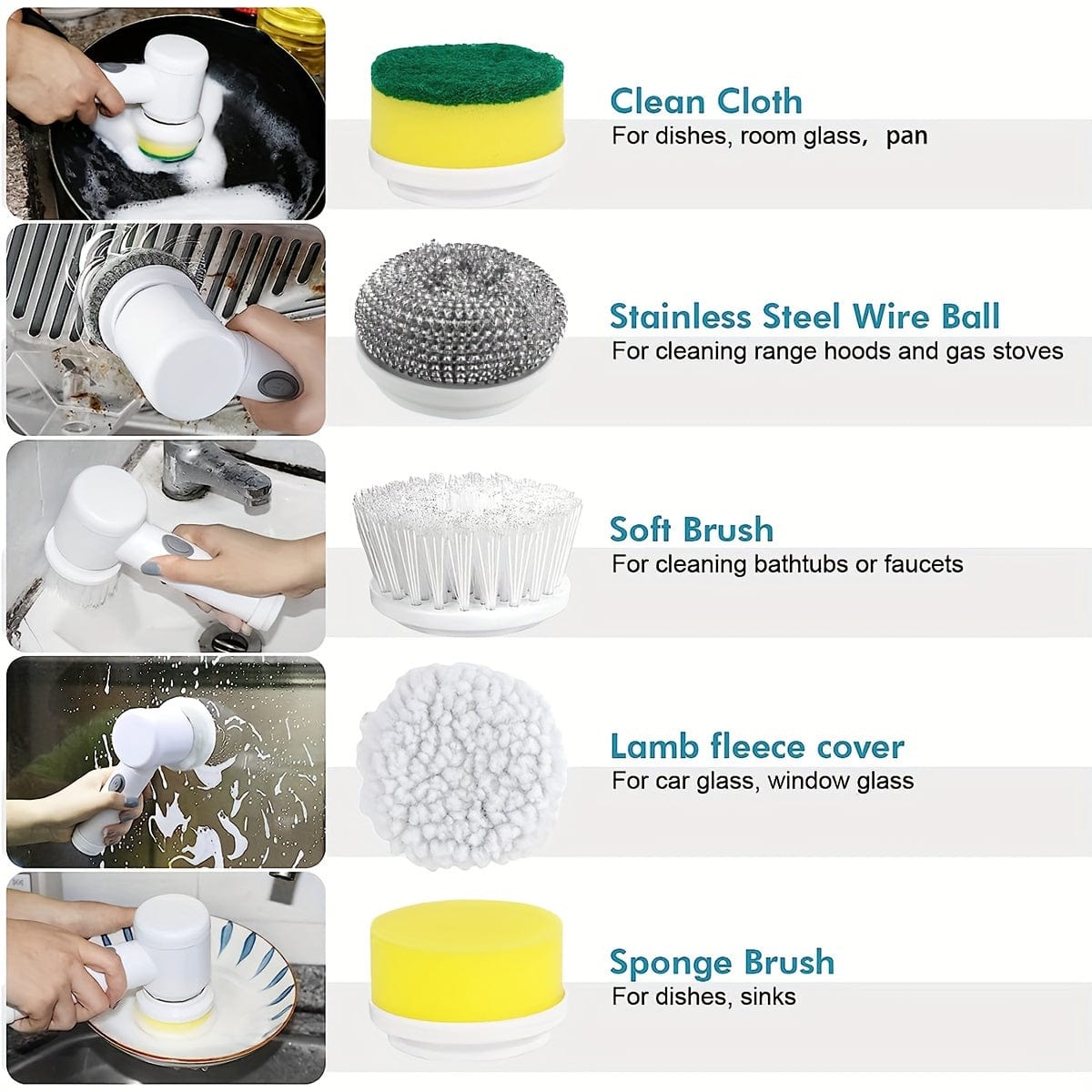 Brosse rotative électrique sans fil pour salle de bain et cuisine