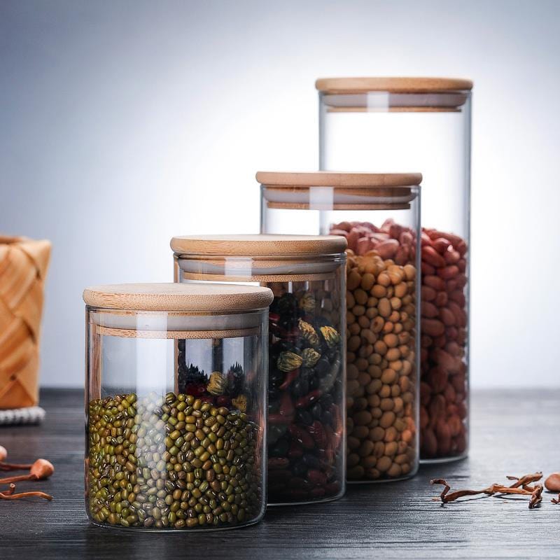 Lots de Bocaux en verre avec couvercles en bambou Boîtes Hermétiques