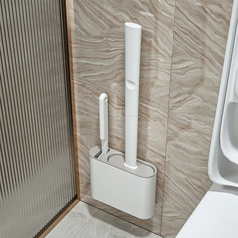 Ensemble Brosse WC Murale en Silicone – 2 Brosses + Support mural