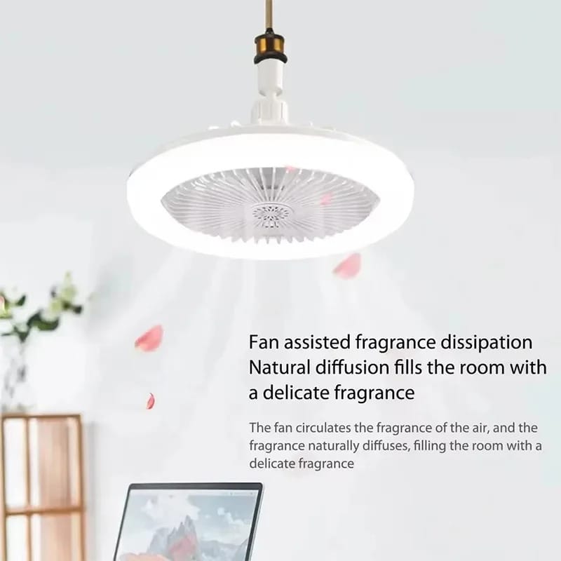 Ventilateur de plafond suspendu qui diffuse le parfum d'une pastille