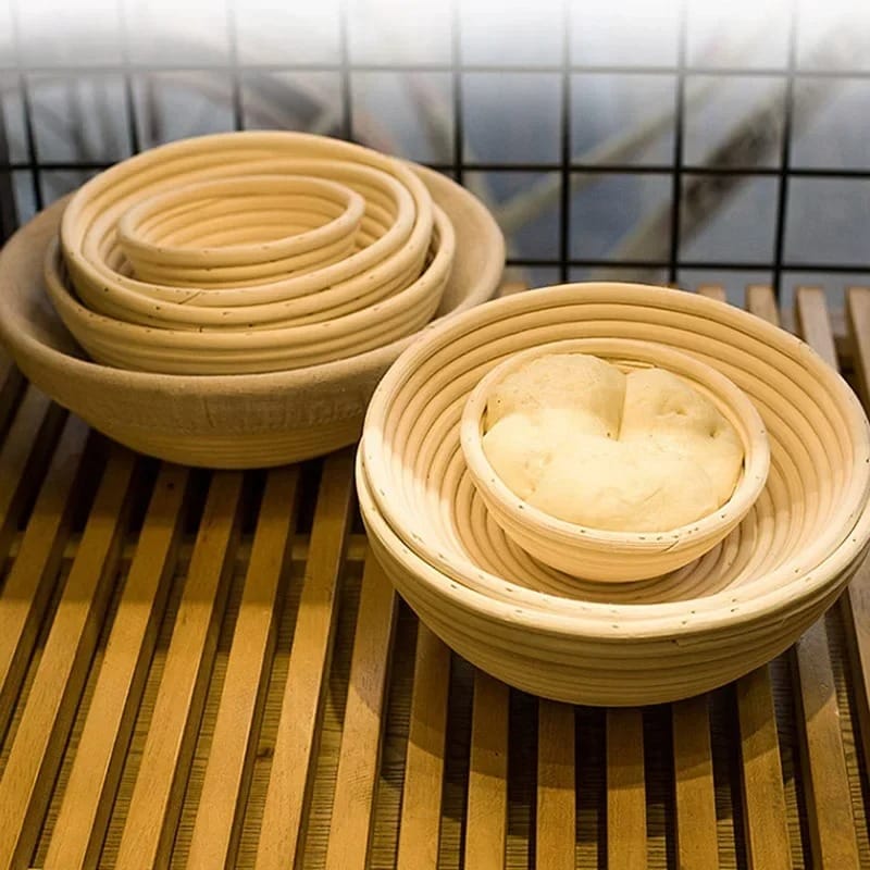 Panier de fermentation en rotin (lot de 2) – Banneton artisanal avec doublure en lin