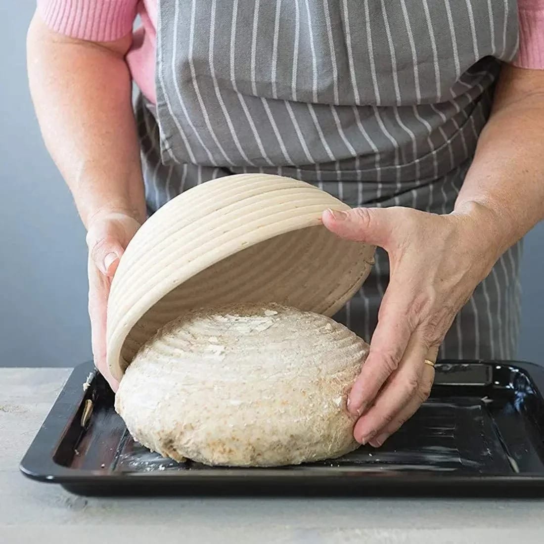 Panier de fermentation en rotin (lot de 2) – Banneton artisanal avec doublure en lin