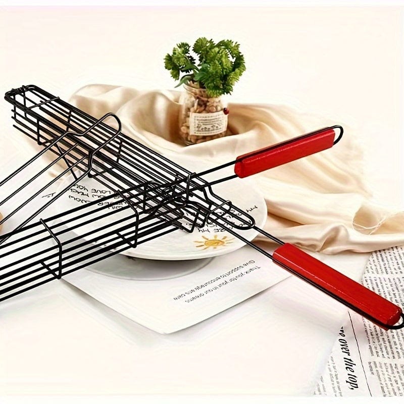 Panier à grillades Kebab en acier inoxydable antiadhésif - Pour Hot Dogs, Saucisses - BBQ portable et pratique