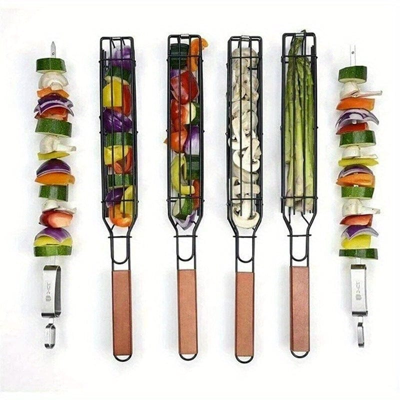 Panier à grillades Kebab en acier inoxydable antiadhésif - Pour Hot Dogs, Saucisses - BBQ portable et pratique