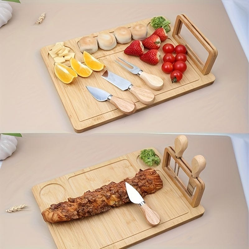 Planche à découper en bambou et couteau à fromage - idéal pour fruits, fromage et beurre - Cadeau parfait pour la fête des pères et des mères