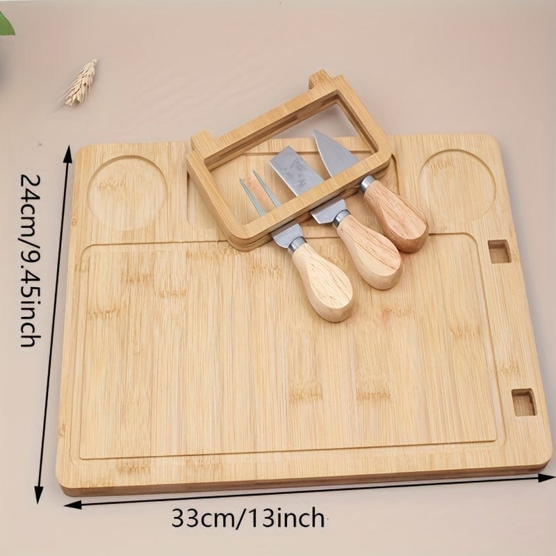 Planche à découper en bambou et couteau à fromage - idéal pour fruits, fromage et beurre - Cadeau parfait pour la fête des pères et des mères