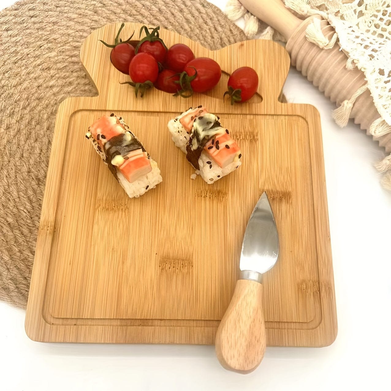 Planche à découper en bambou et couteau à fromage - idéal pour fruits, fromage et beurre - Cadeau parfait pour la fête des pères et des mères