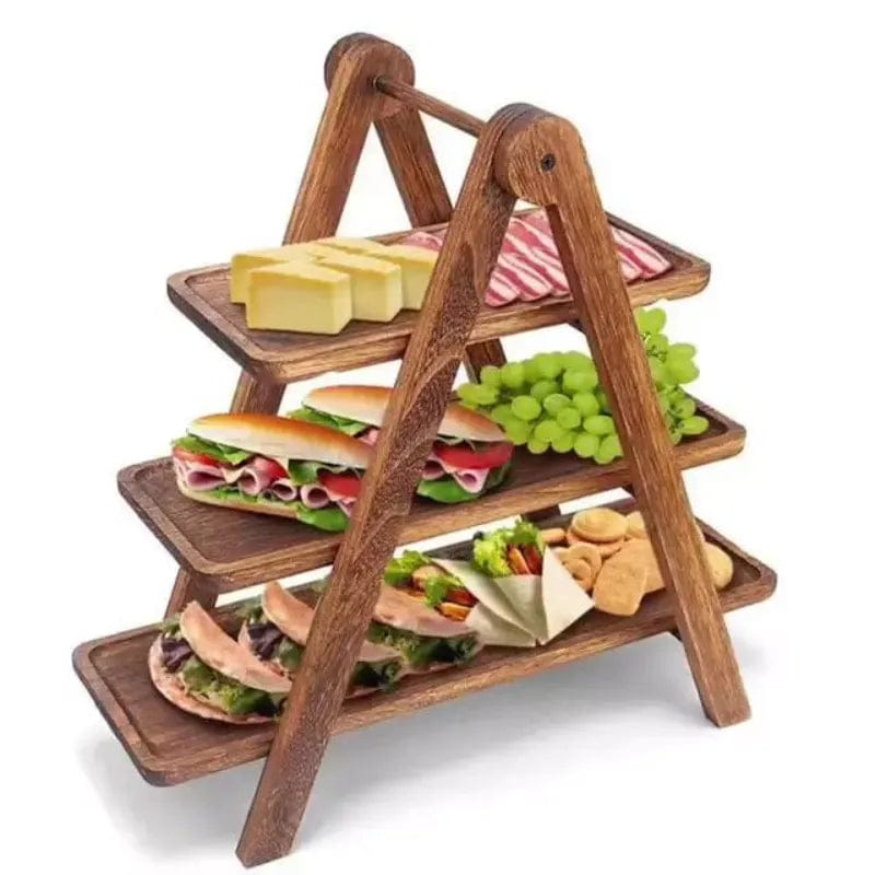 Plateau apéritif 3 niveaux en bois garni de charcuterie