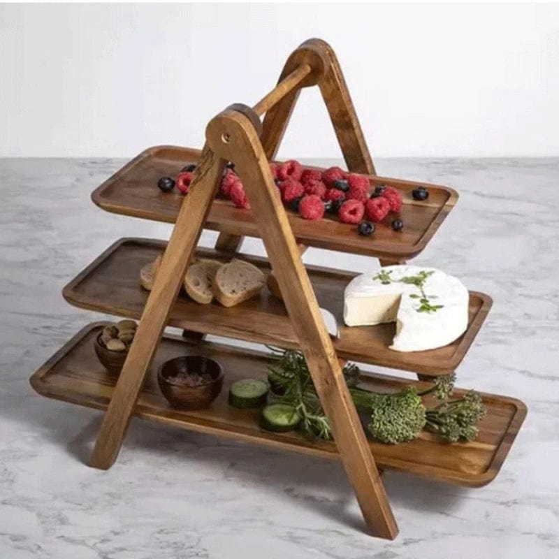Dimensions du plateau en bois : 43 cm de haut, plateaux 28 et 36 cm