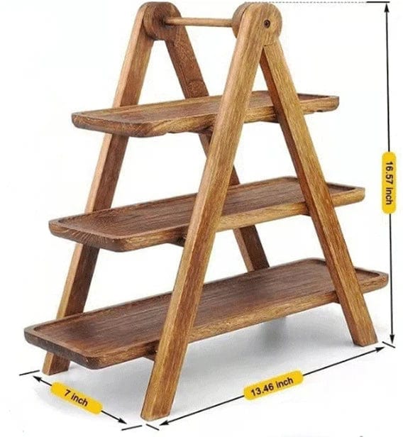 Plateau apéritif 3 niveaux en bois naturel pour buffet et réception