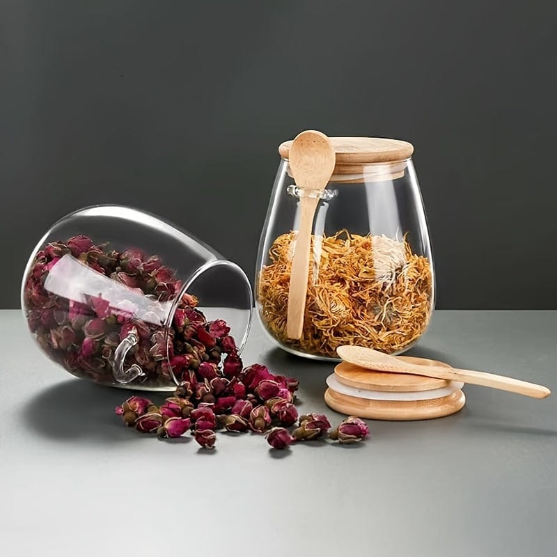 Pot de conservation en verre transparent avec couvercle bambou