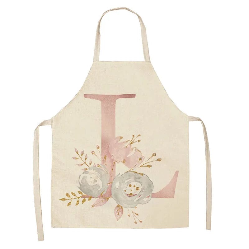 Tablier de Cuisine Enfant Motif Lettre Rose en Lin - Accessoires de Cuisson et de Boulangerie