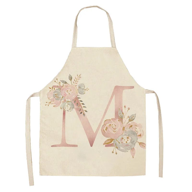 Tablier de Cuisine Enfant Motif Lettre Rose en Lin - Accessoires de Cuisson et de Boulangerie