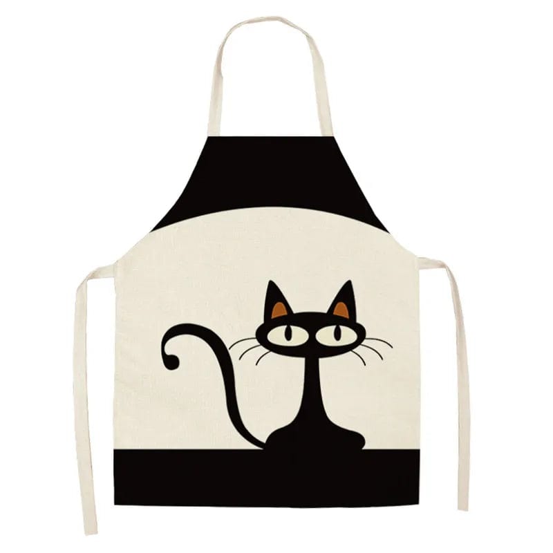 Tablier de Cuisine Japonais avec Chaton Imprimé en Lin - Chat Griffeur tablier