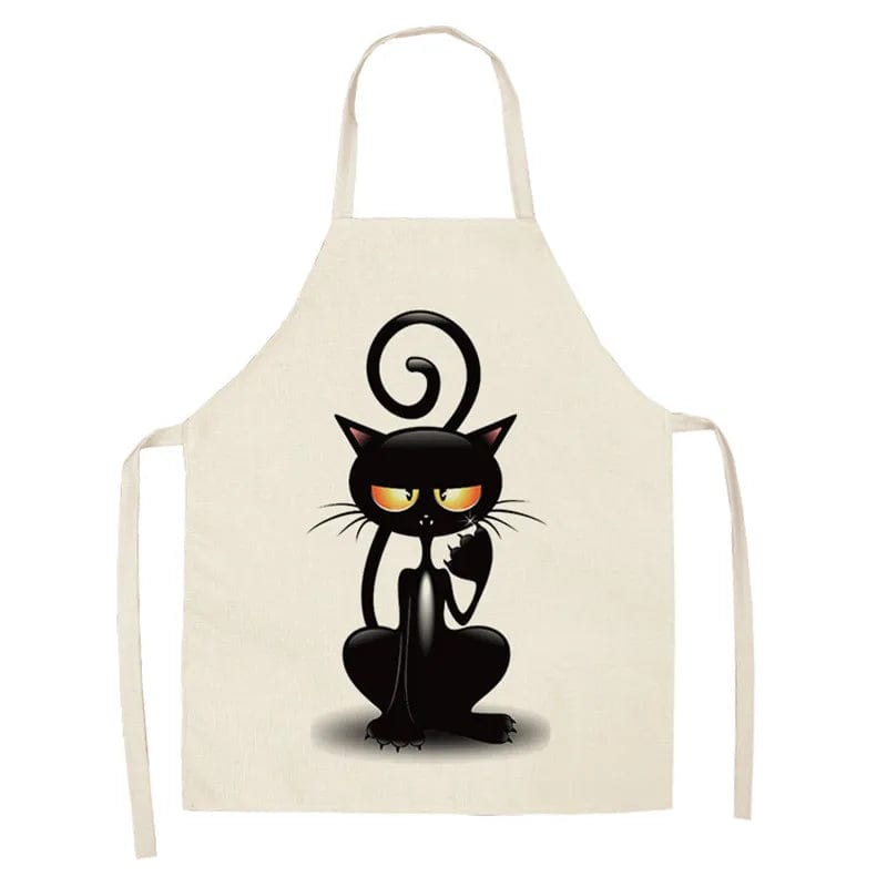 Tablier de cuisine en Lin - Chat noir assis sur un Vélo tablier