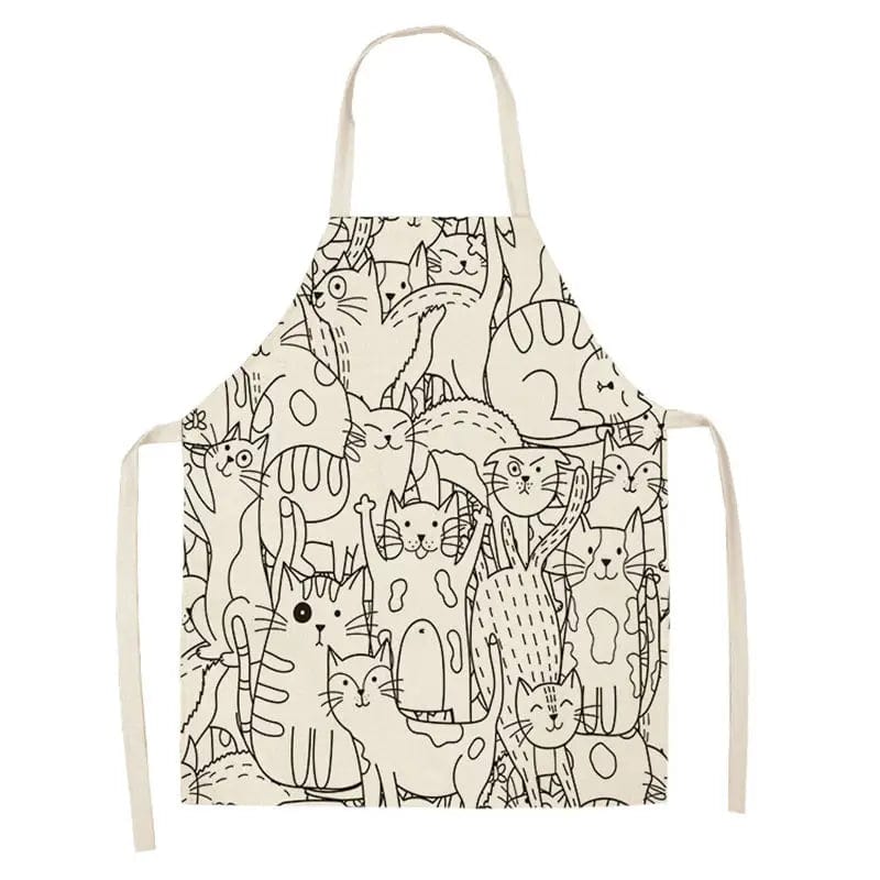 Tablier de cuisine en lin - Dessin de 4 Chats surpris tablier
