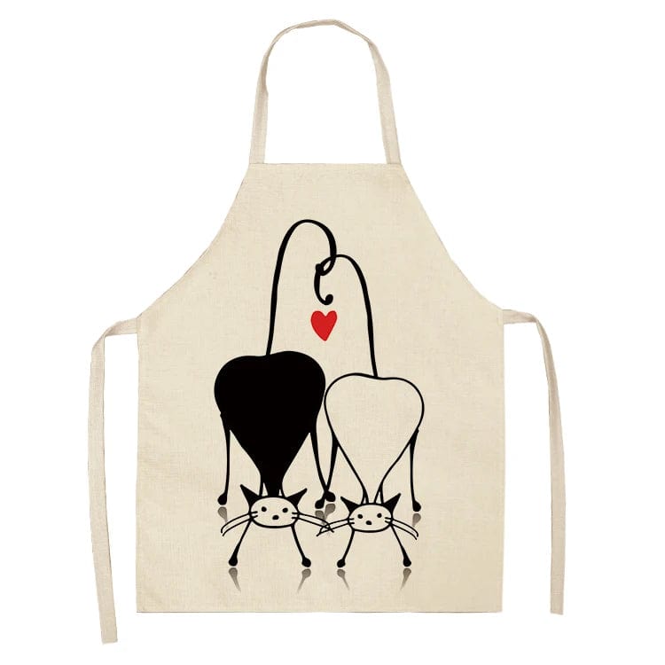 Tablier de cuisine sans manches avec impression de chat, lin coton tablier