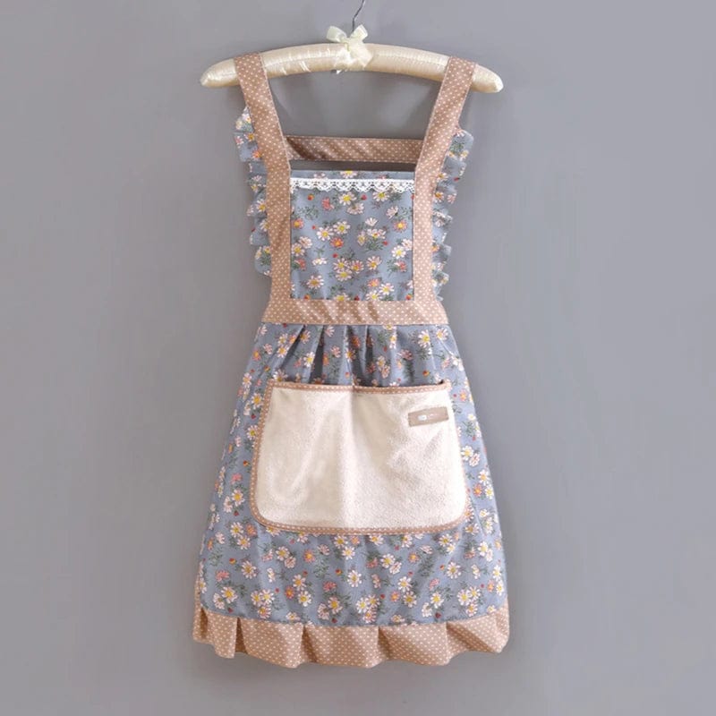 Tablier de cuisine vintage rétro années 50 traditionnel, bleu 100% coton tablier