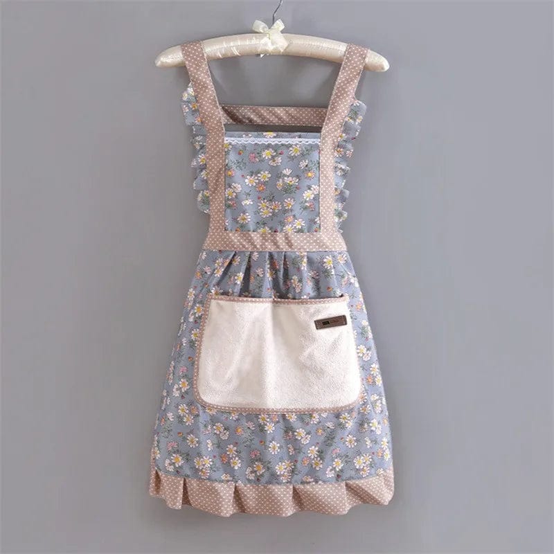 Tablier de cuisine vintage rétro années 50 traditionnel, bleu 100% coton tablier