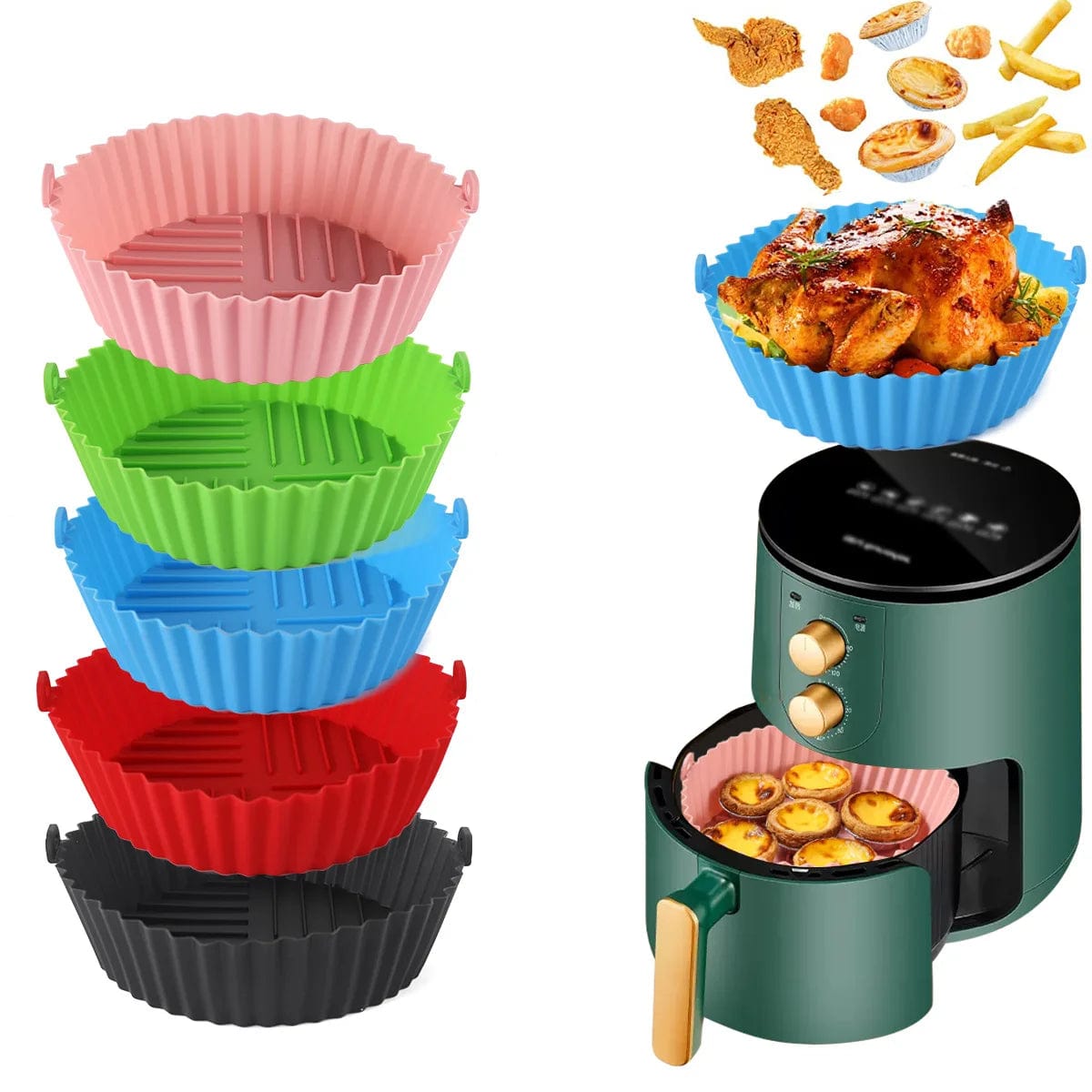 Tapis de Cuisson en Silicone pour Air Fryer - Facile à Nettoyer et Résistant à Haute Température - Modèle Circulaire Pliable - Qualité Alimentaire