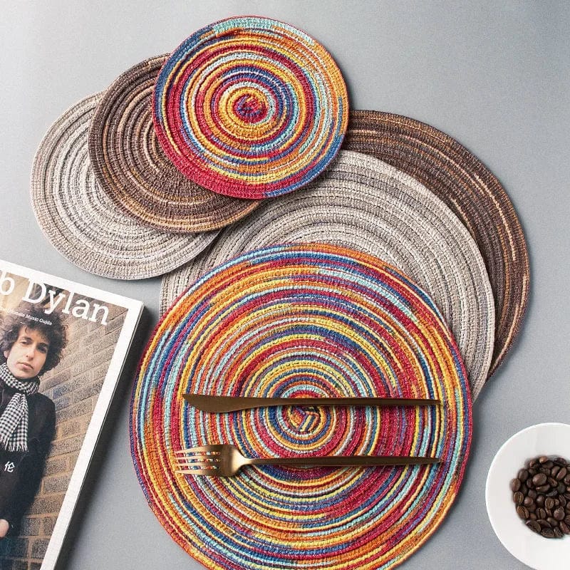Tapis de Table Rond en Vinyle Tissé Individuel pour Décoration de Table, Lot de 1