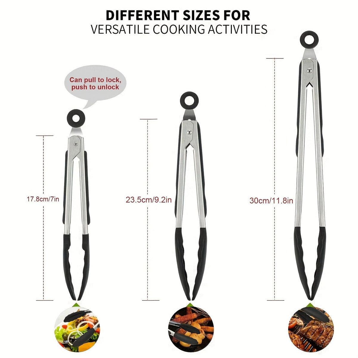 Lot de 3 pinces de cuisine inox à embouts silicone