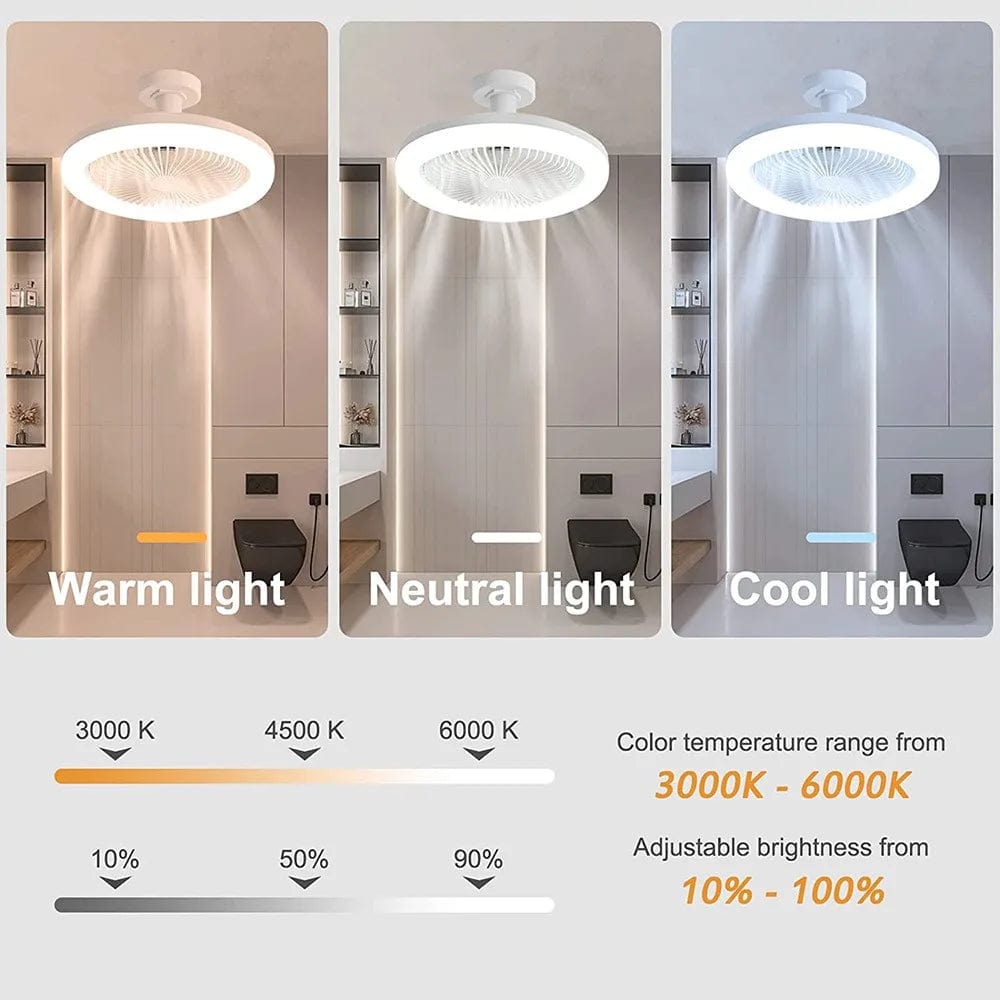 Trois teintes de lumière du ventilateur de plafond : blanc chaud, neutre et froid