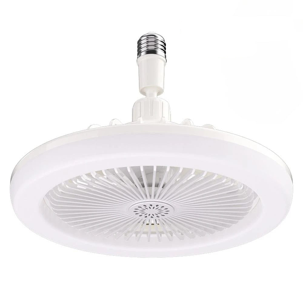 Ventilateur de plafond E27 avec lampe LED, vue de profil sur fond blanc